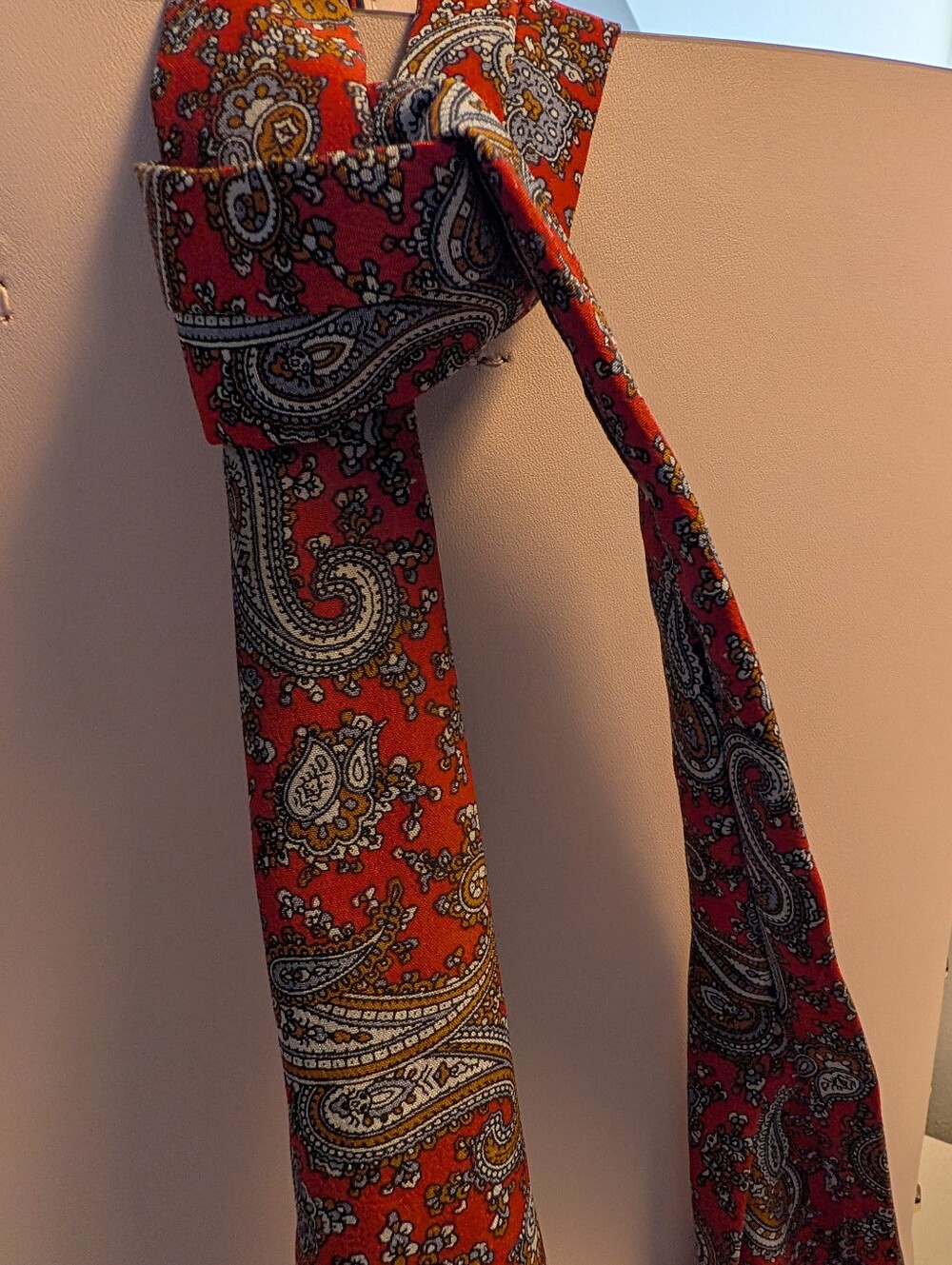 Lands' End 100% Silk Skinny Scarf Red Paisley Print Neck Scarf